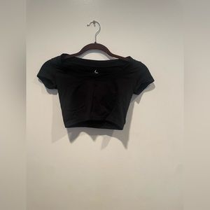 Free People black open collar crop top